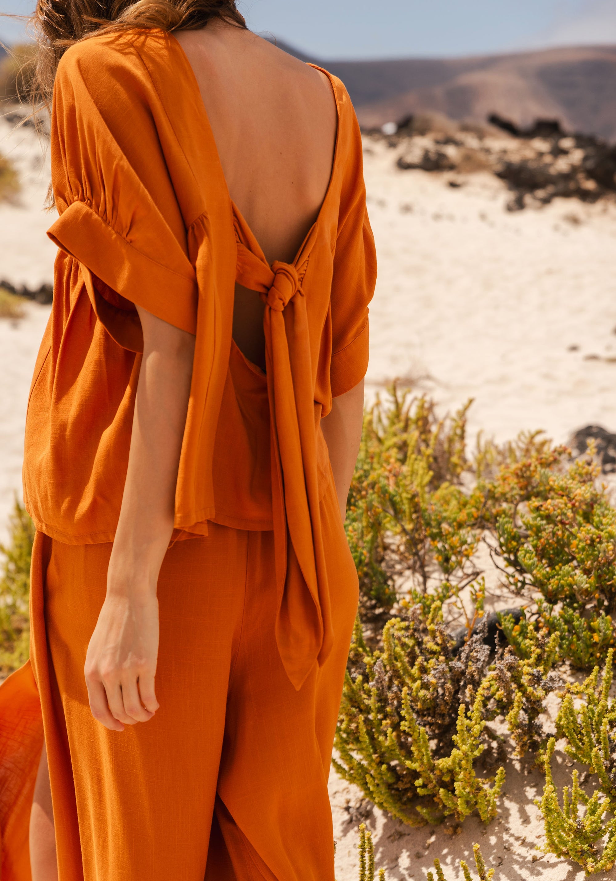 Relaxed Fit Top with Back Bow Detail in Ochre Yellow