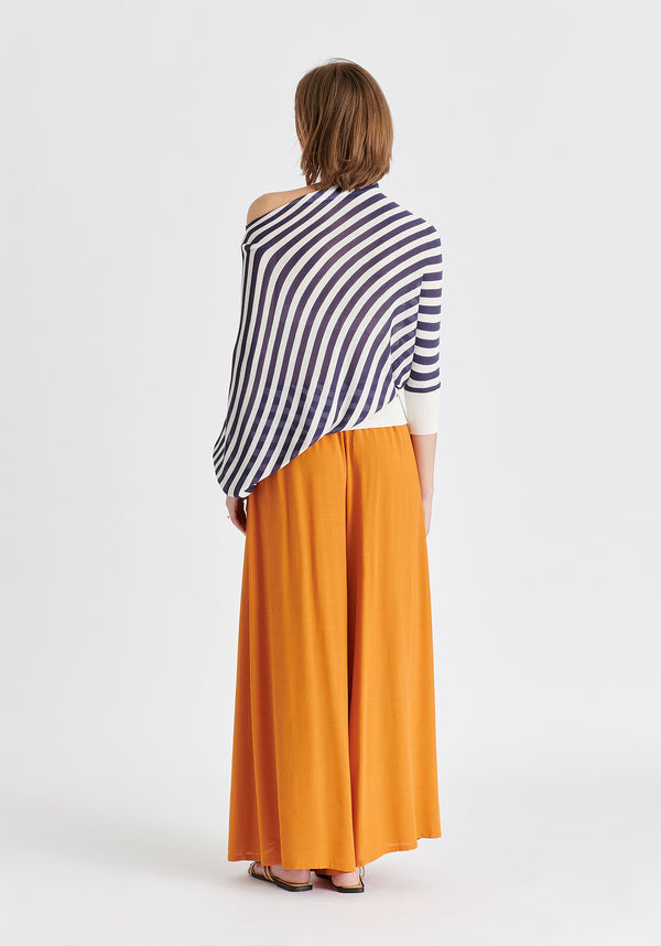 Draped Knit Top in White and Navy Back