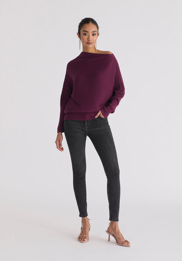 Draped Knitted Jumper in Midnight Plum Front