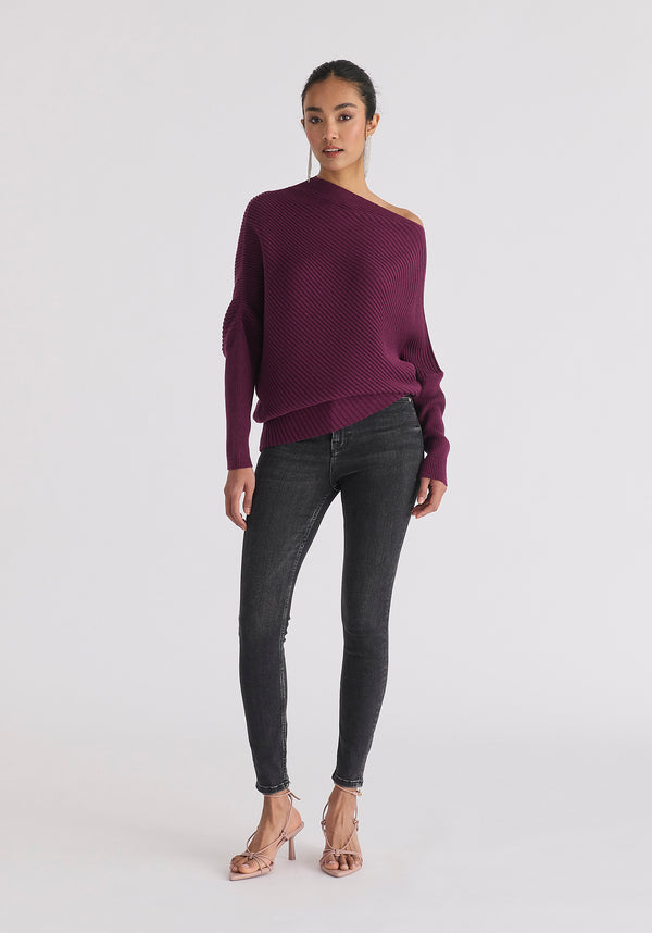 Draped Knitted Jumper in Midnight Plum Front