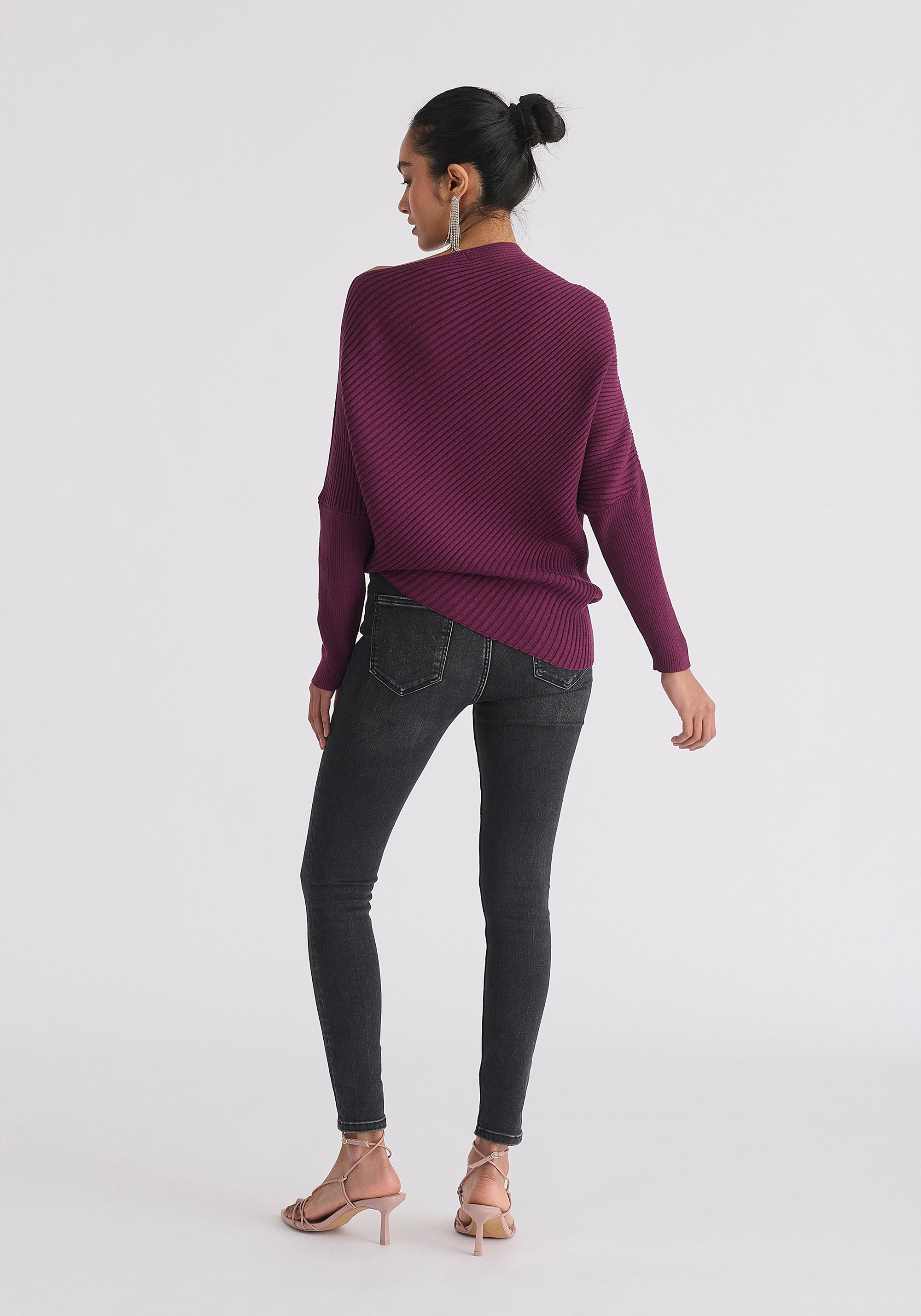 Draped Knitted Jumper in Midnight Plum Back