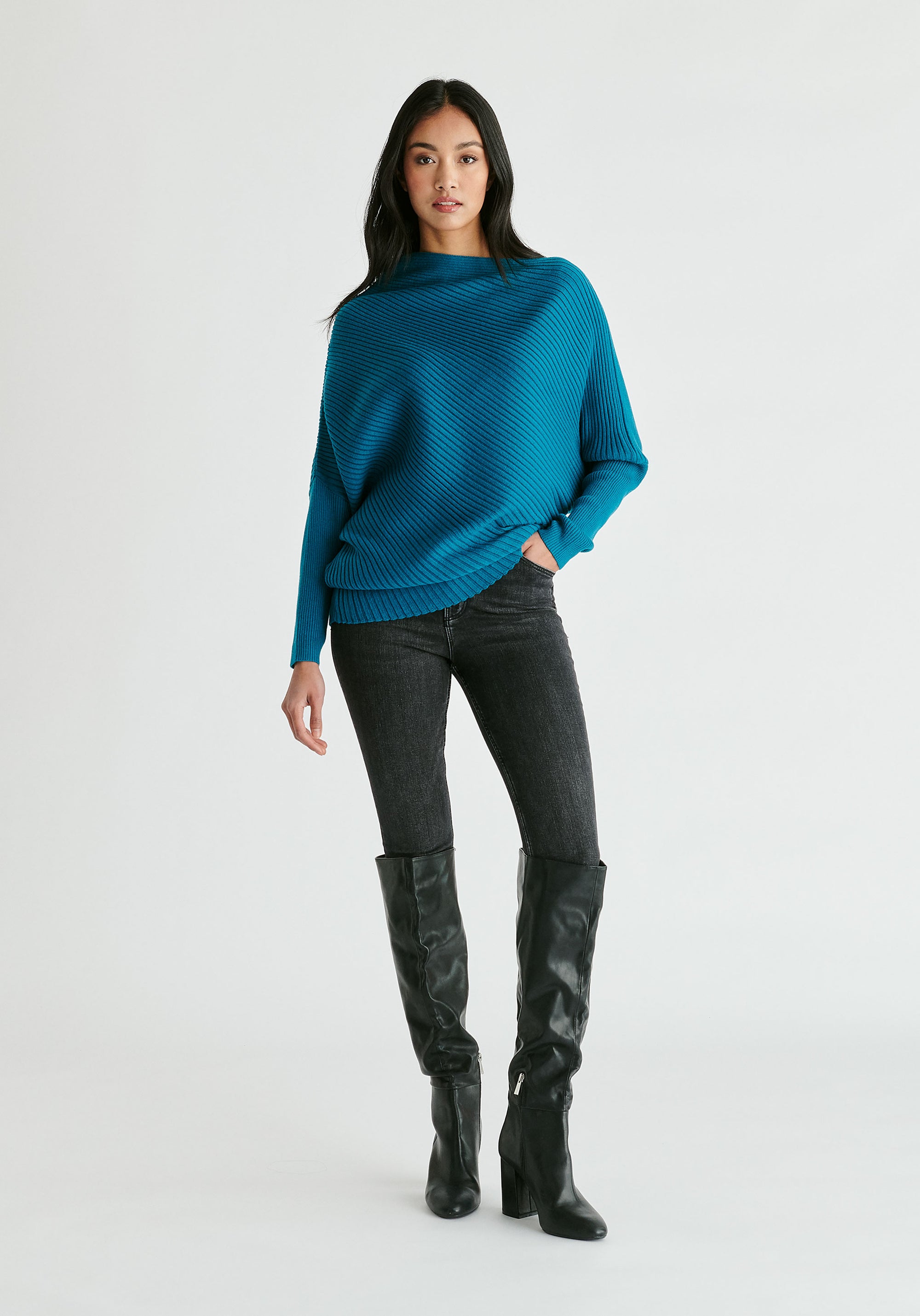 Draped Knitted Jumper in Ocean Blue