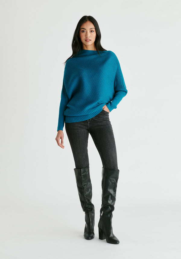 Draped Knitted Jumper in Ocean Blue
