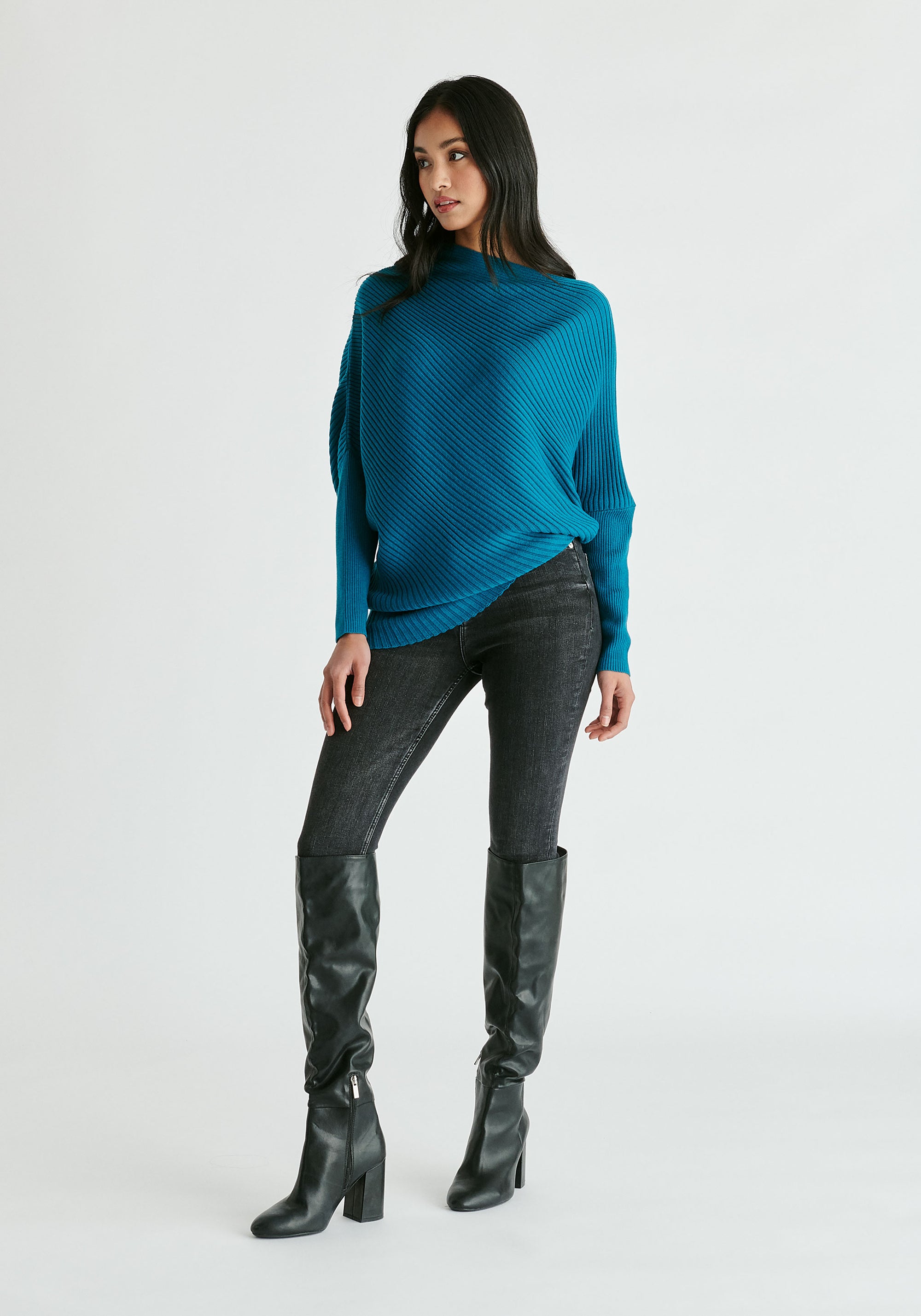 Draped Knitted Jumper in Ocean Blue Front