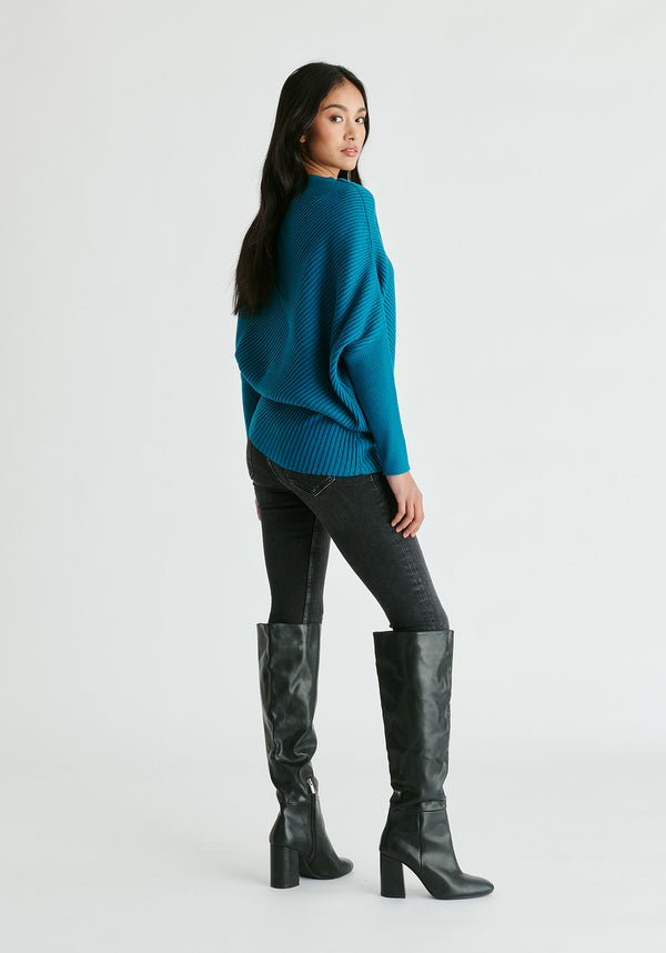 Draped Knitted Jumper in Ocean Blue Back