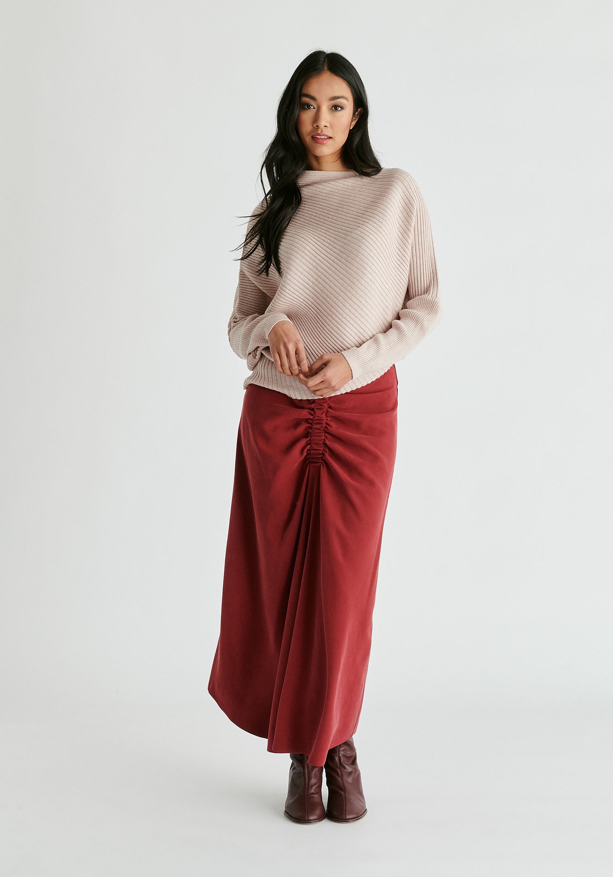 Draped Knitted Jumper in Blush Front