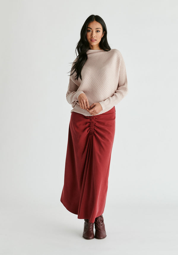Draped Knitted Jumper in Blush Front