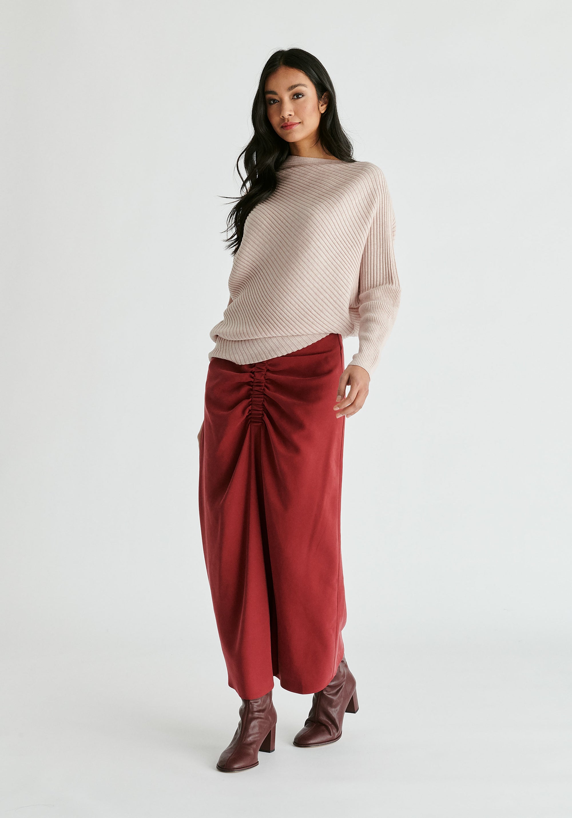 Draped Knitted Jumper in Blush Front