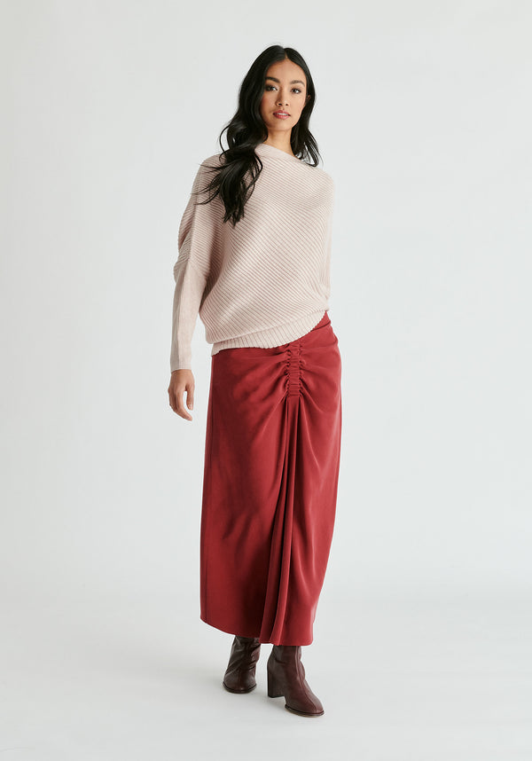 Draped Knitted Jumper in Blush Front