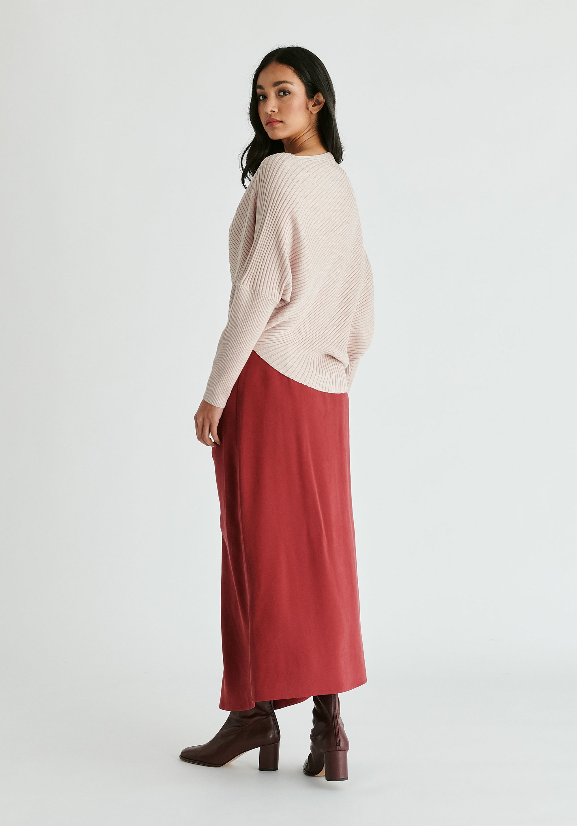 Draped Knitted Jumper in Blush Back