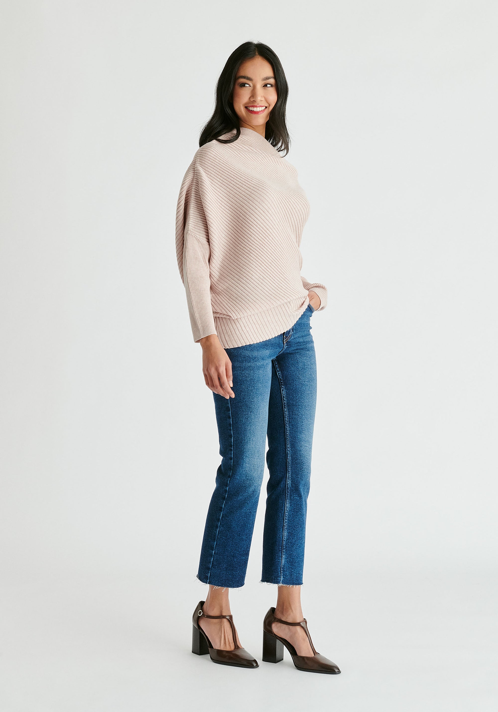 Draped Knitted Jumper in Blush Front