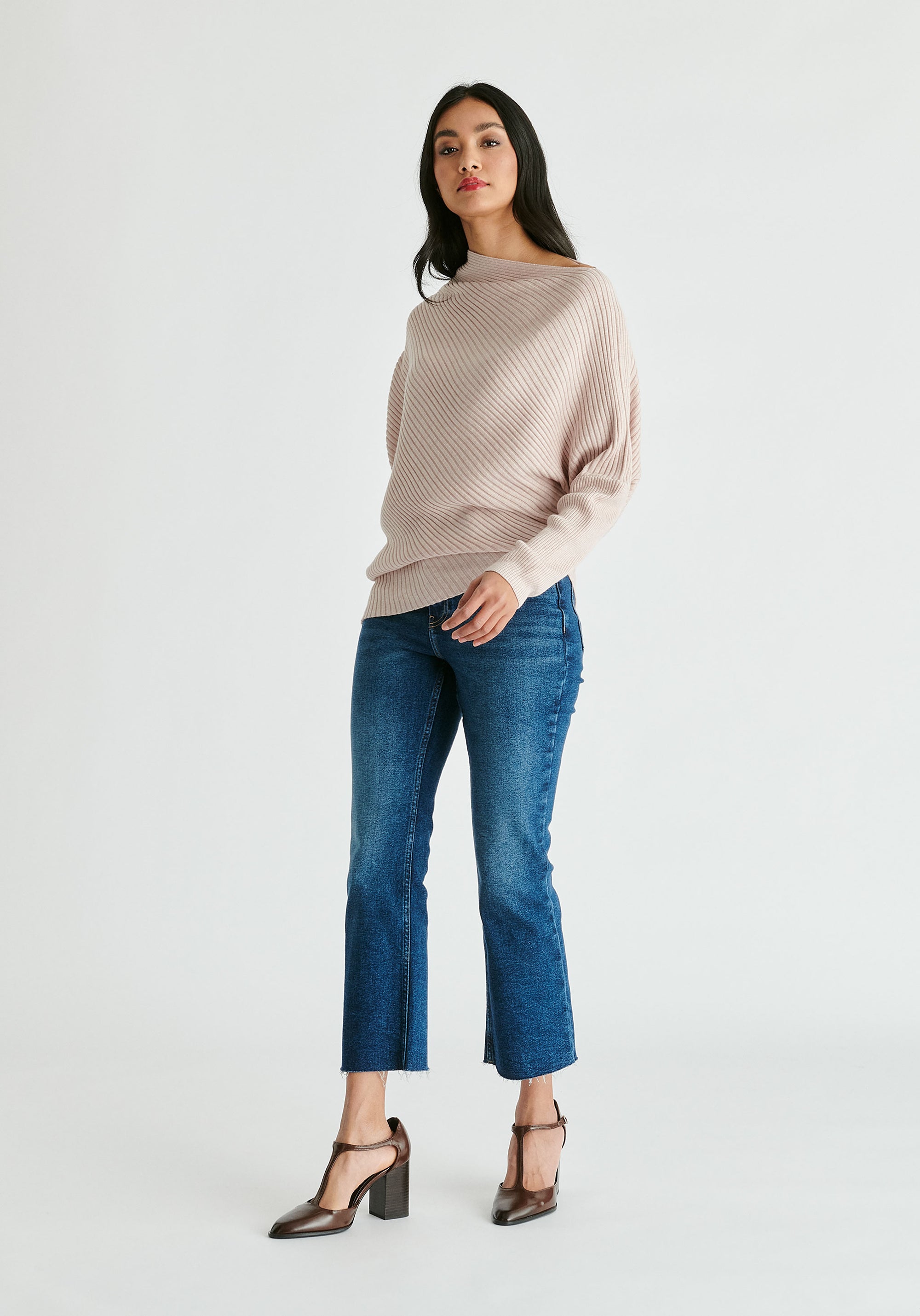 Draped Knitted Jumper in Blush Front