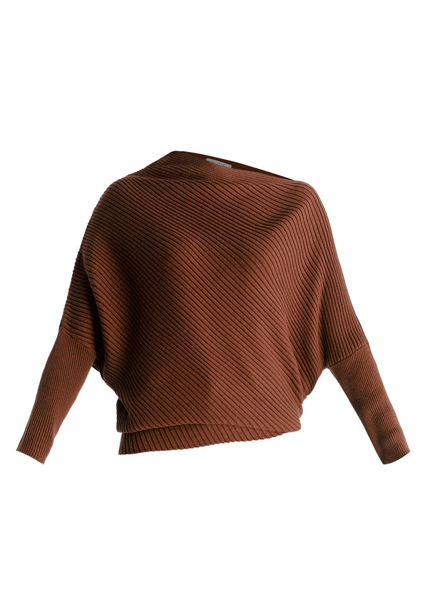 Draped Knitted Jumper in Brown Closeup