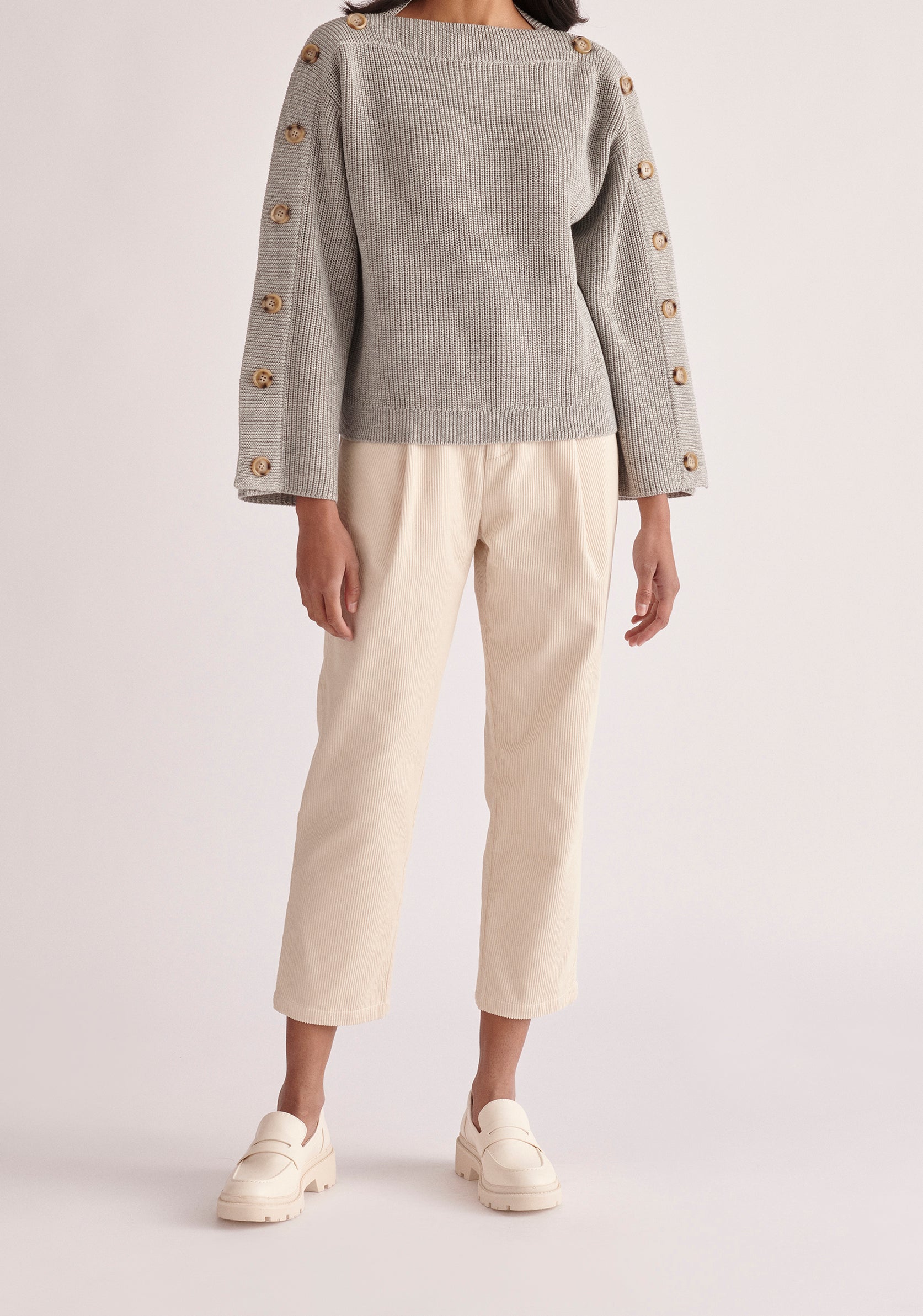 Paisie Button Sleeve Jumper in Light Grey
