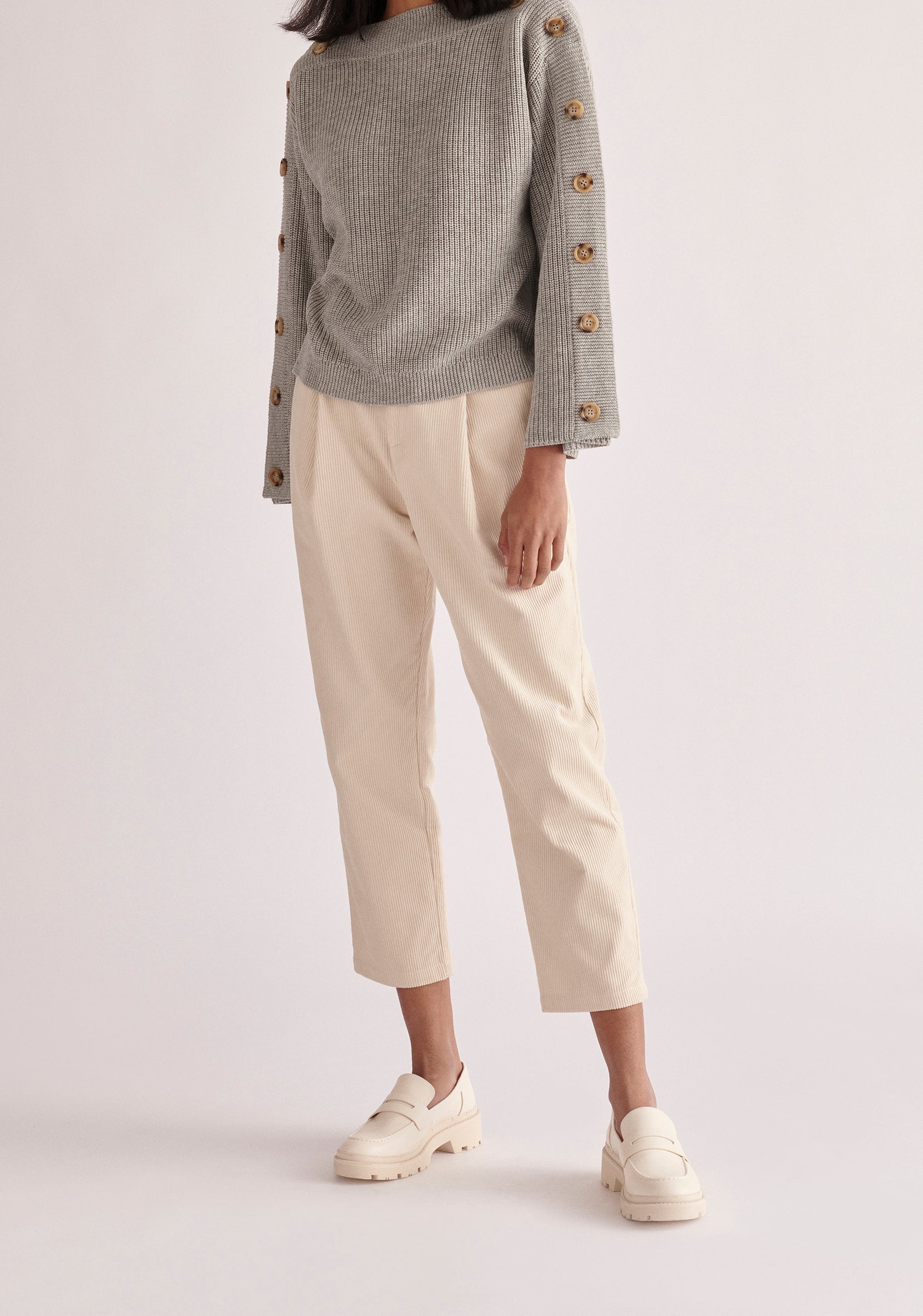 Paisie Button Sleeve Jumper in Light Grey