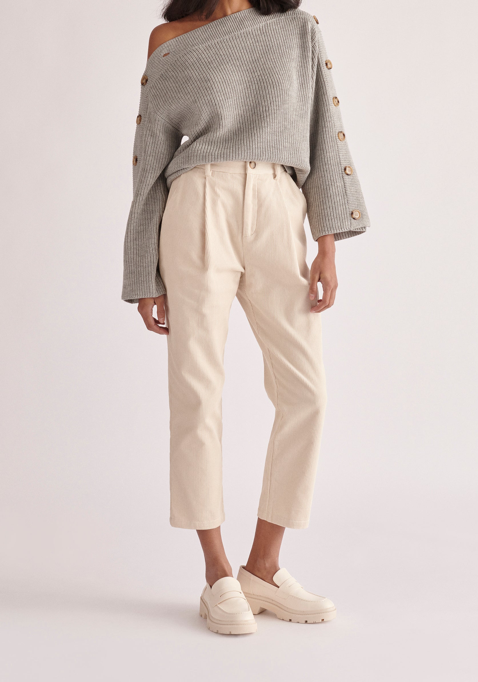 Paisie Button Sleeve Jumper in Light Grey