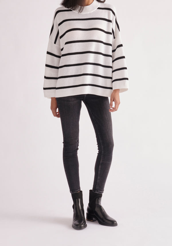 Paisie Striped High Neck Jumper in White and Black