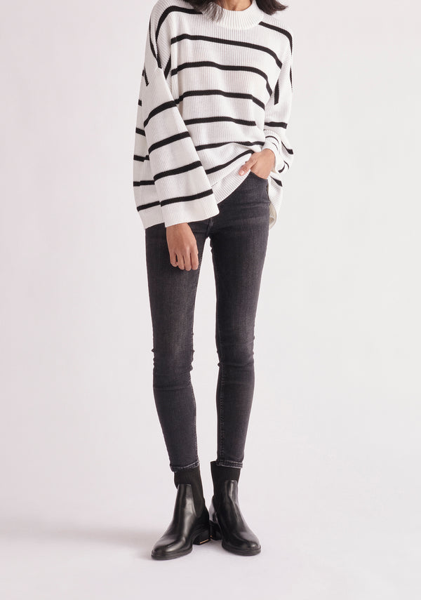 Paisie Striped High Neck Jumper in White and Black