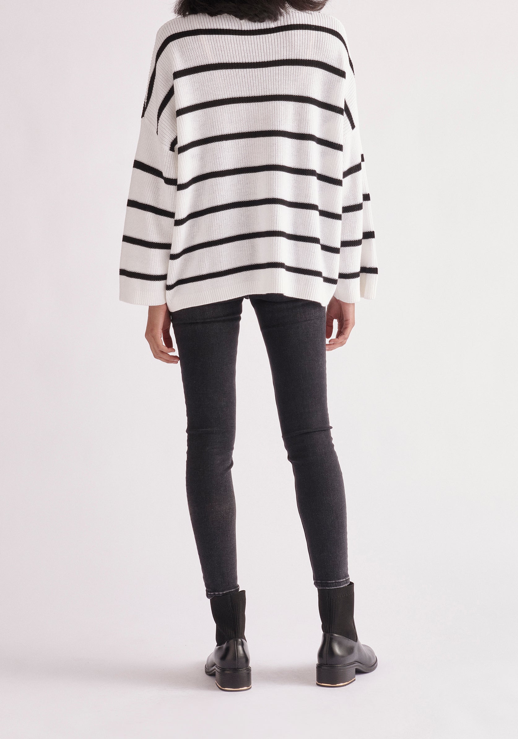 Paisie Striped High Neck Jumper in White and Black