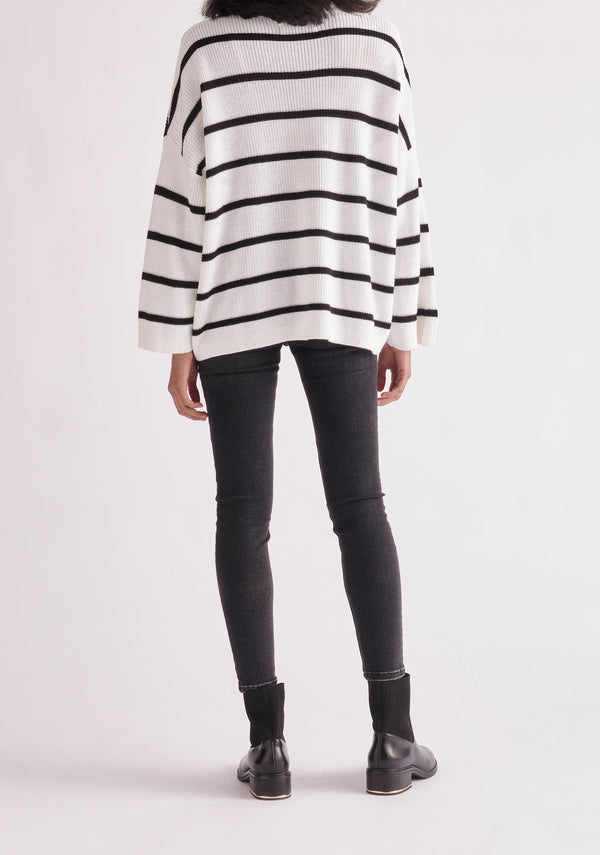 Paisie Striped High Neck Jumper in White and Black