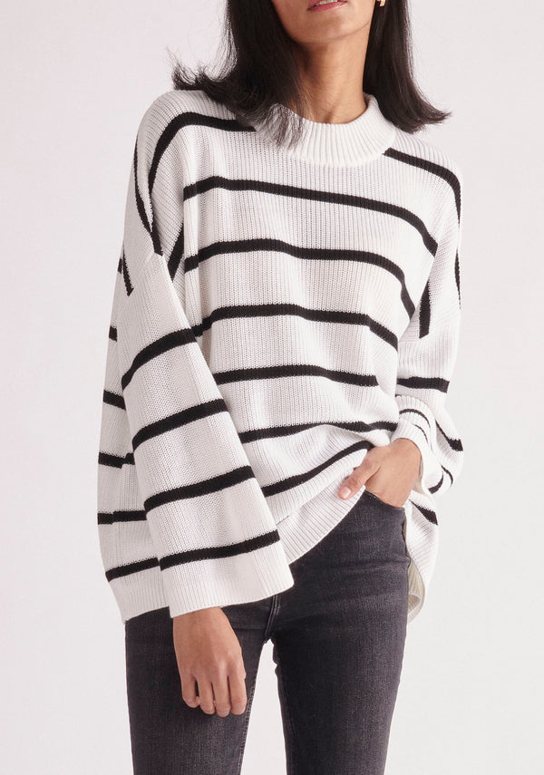 Paisie Striped High Neck Jumper in White and Black