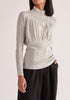 Paisie Ruched High Neck Knitted Top in Light Grey