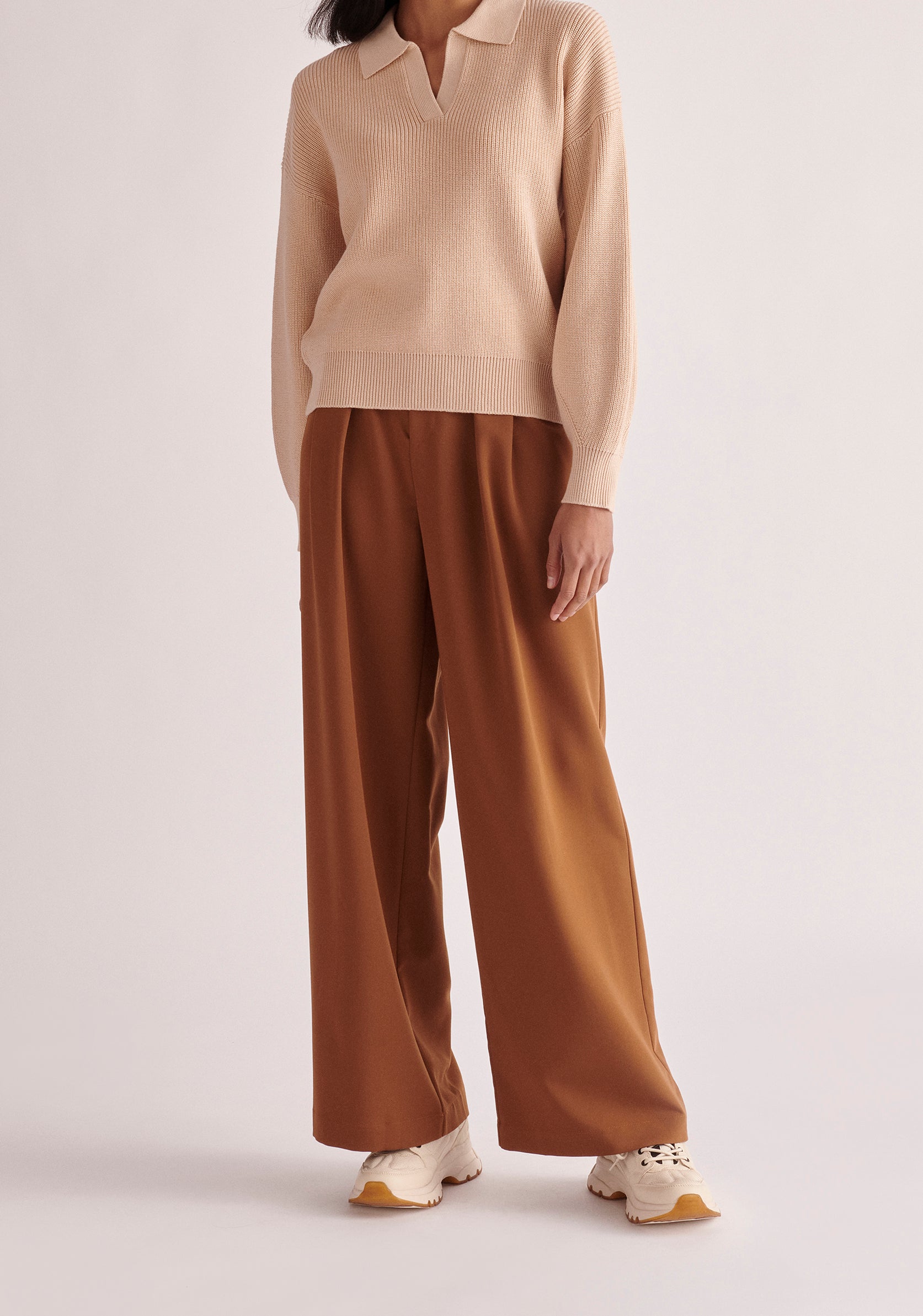 Paisie Knitted Polo Jumper in Oatmeal