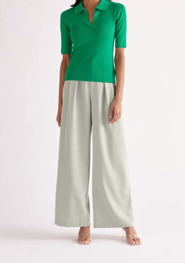 Paisie Short Sleeve Polo Top in Green