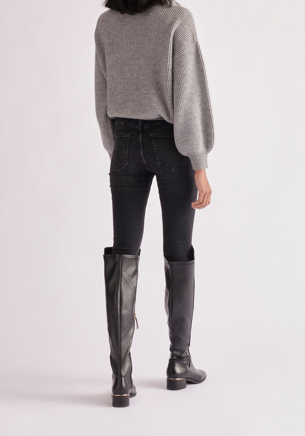 Paisie Button Neck Jumper in Light Grey Back