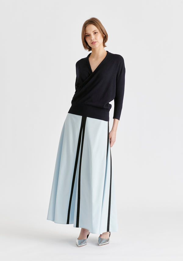 Cropped Sleeve Knit Wrap Top In Navy