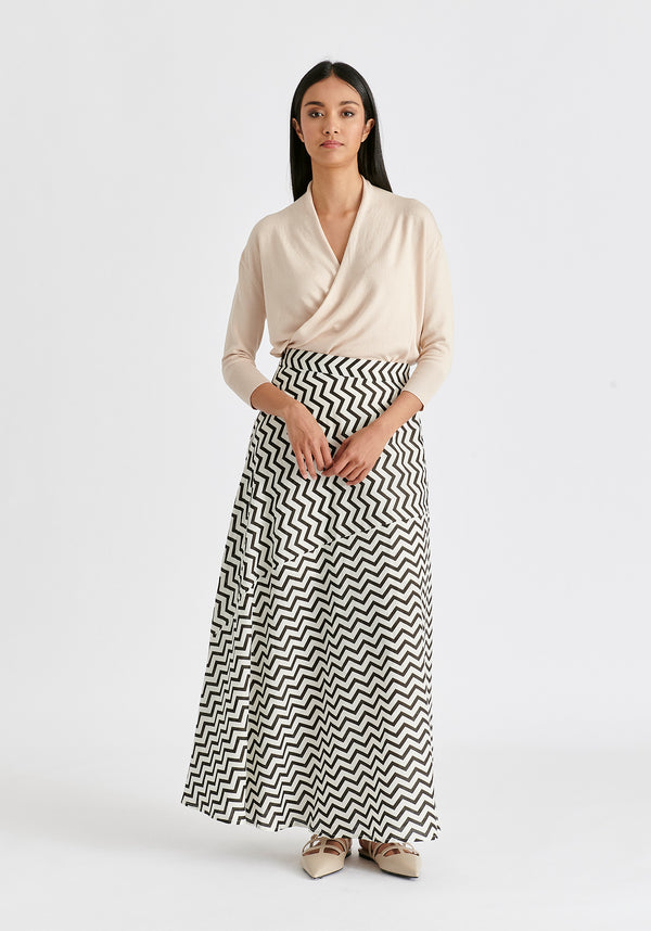 Cropped Sleeve Knit Wrap Top In Beige Front