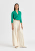 Cropped Sleeve Knit Wrap Top In Leaf Green Side