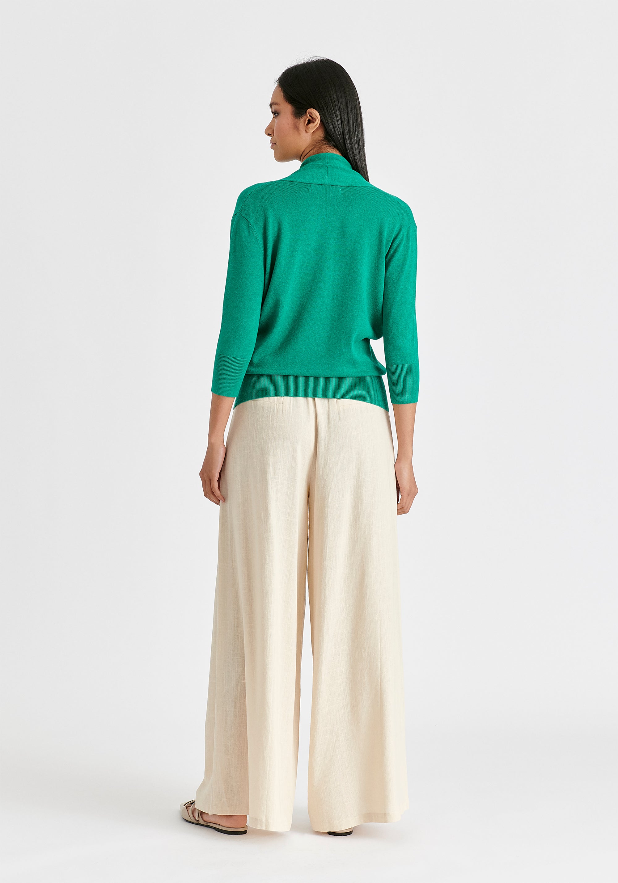 Cropped Sleeve Knit Wrap Top In Leaf Green Back