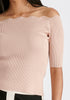 Scallop Neck Knit Top in Pink Closeup