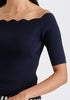 Scallop Neck Knit Top in Navy Closeup