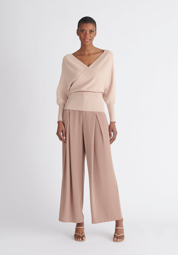 Paisie Balloon Sleeve Wrap Top in Blush