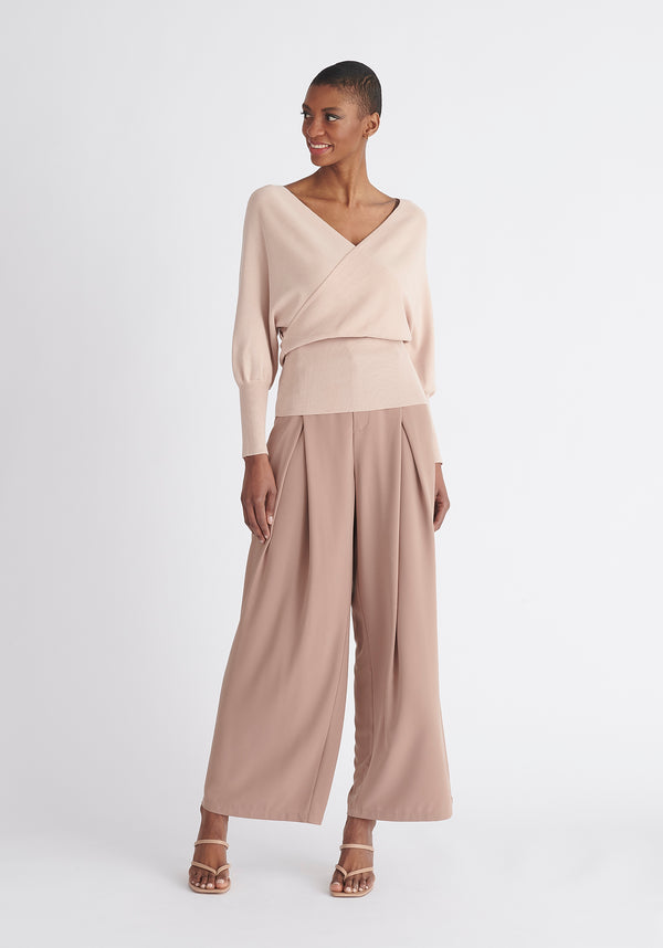 Paisie Balloon Sleeve Wrap Top in Blush