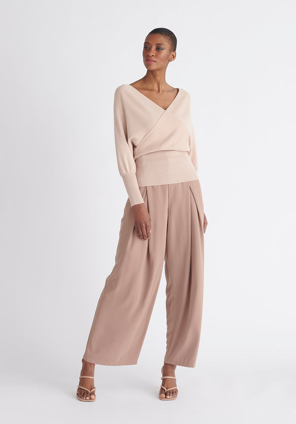 Paisie Balloon Sleeve Wrap Top in Blush