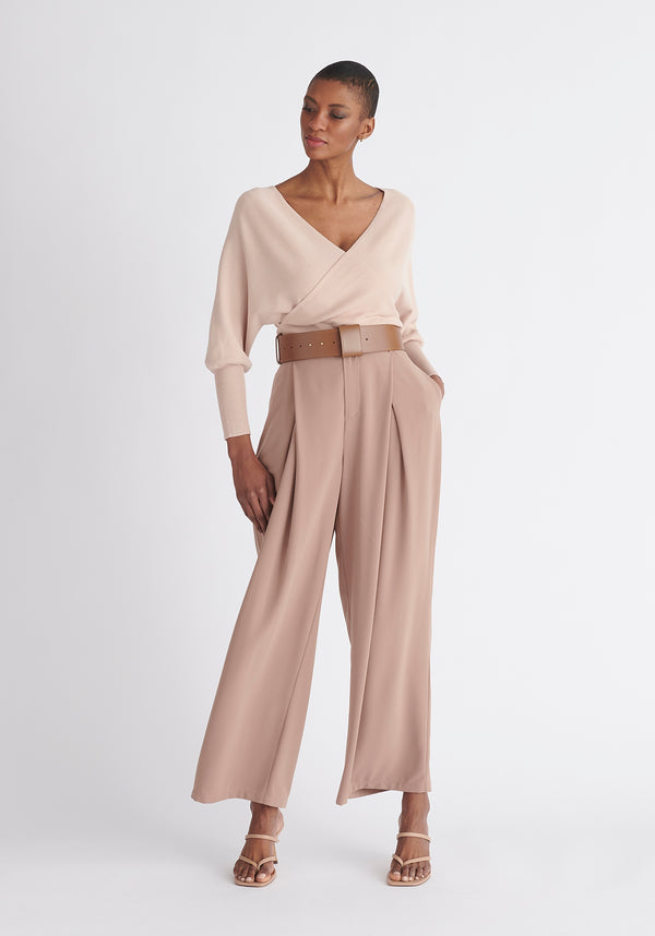 Paisie Balloon Sleeve Wrap Top in Blush