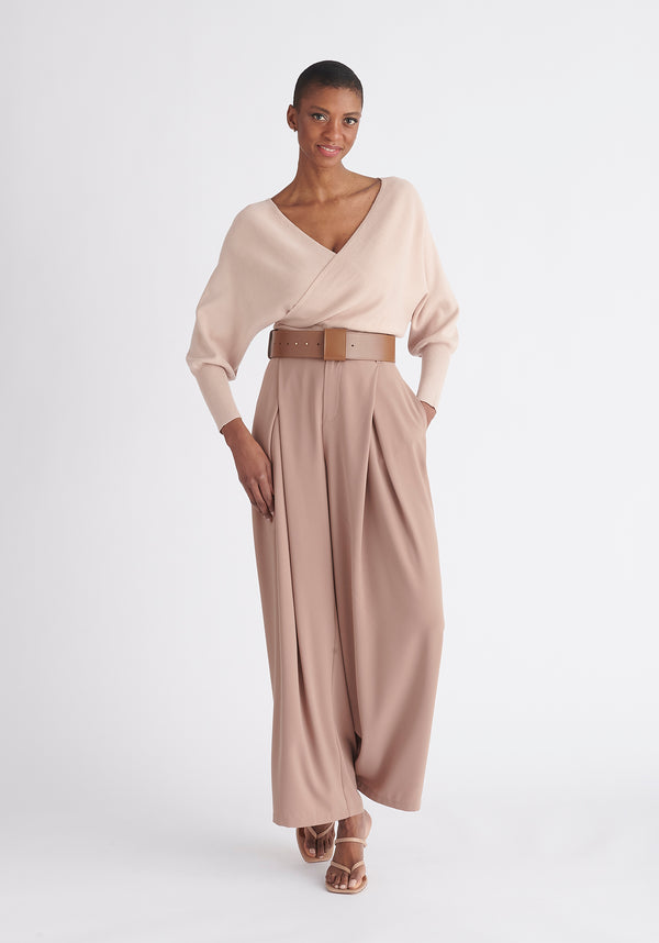 Paisie Balloon Sleeve Wrap Top in Blush