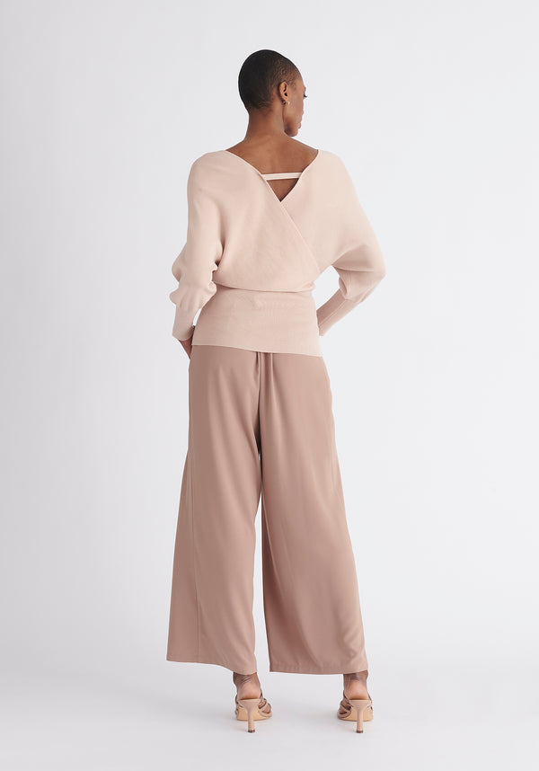 Paisie Balloon Sleeve Wrap Top in Blush Back