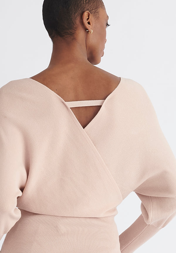 Paisie Balloon Sleeve Wrap Top in Blush Close Up