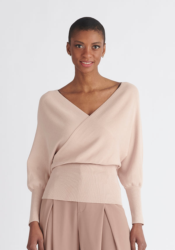 Paisie Balloon Sleeve Wrap Top in Blush