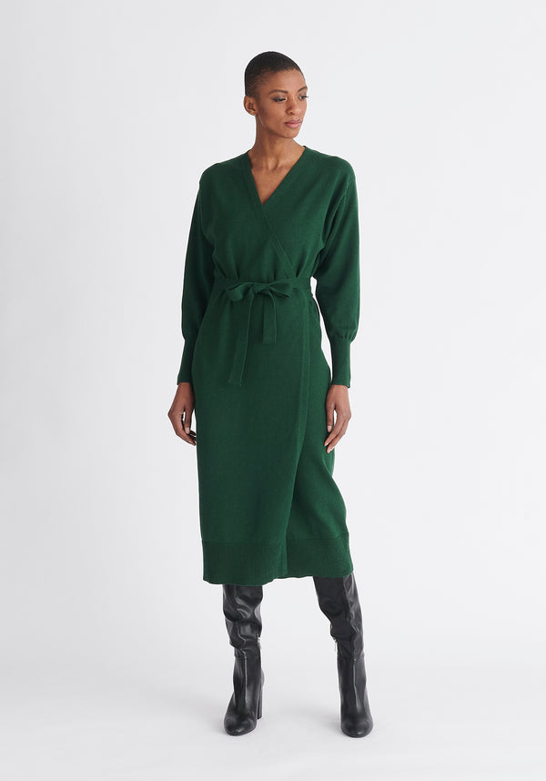 Paisie Knitted Wrap Dress in Green