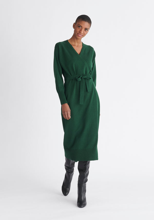 Paisie Knitted Wrap Dress in Green