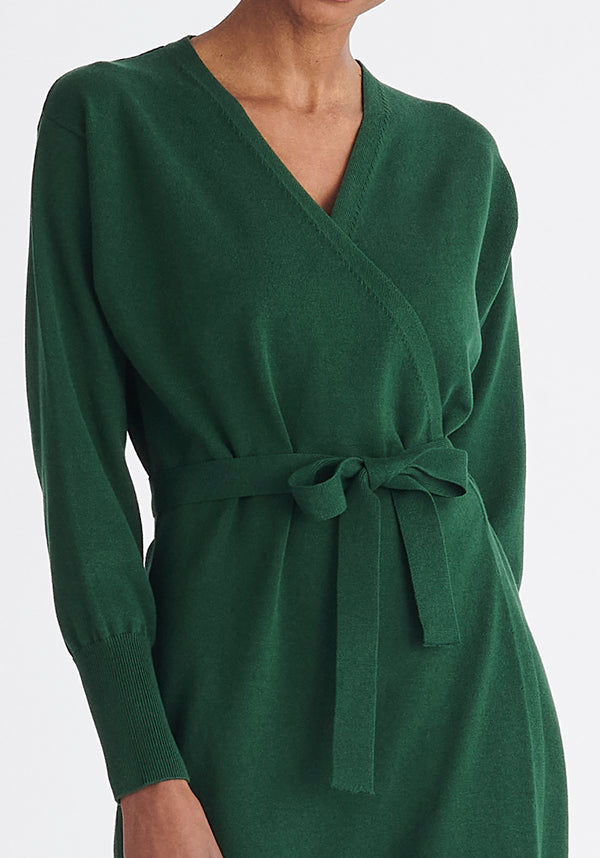 Paisie Knitted Wrap Dress in Green Close Up