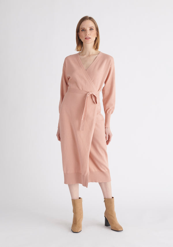 Paisie Knitted Wrap Dress in Pink