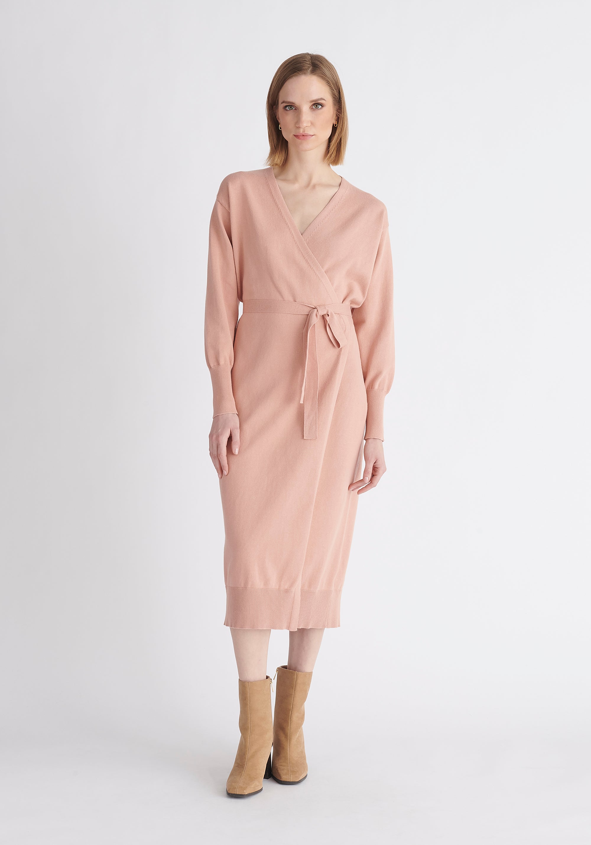 Paisie Knitted Wrap Dress in Pink