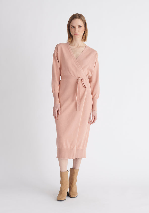 Paisie Knitted Wrap Dress in Pink
