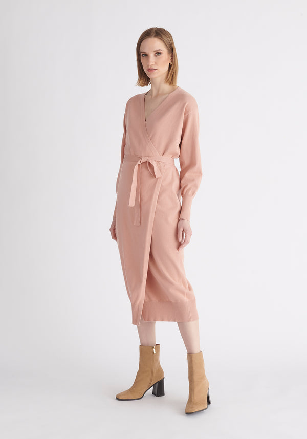 Paisie Knitted Wrap Dress in Pink